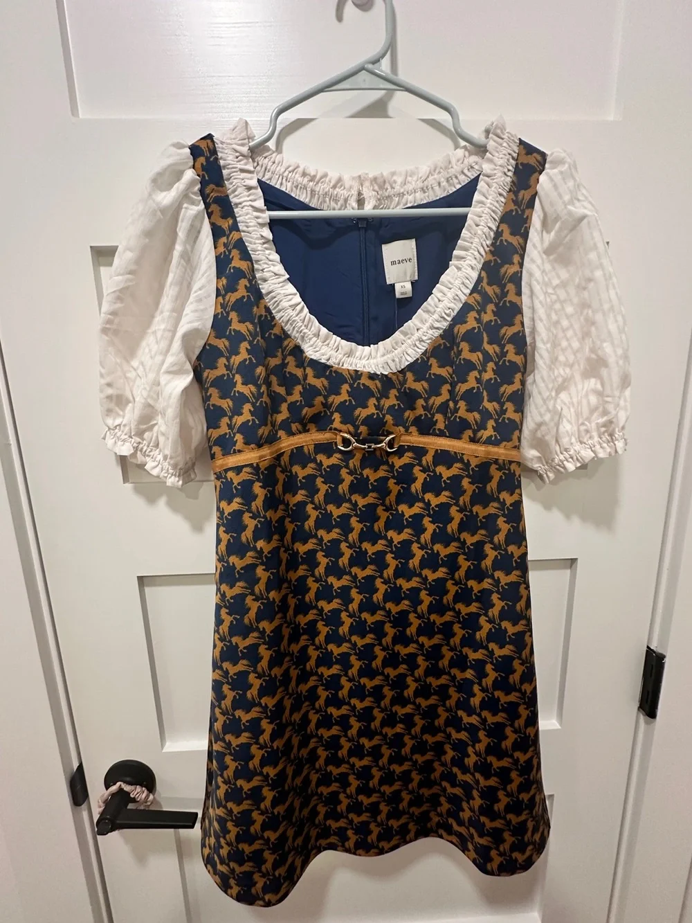 NWT! Anthropologie x Maeve Twofer Mini Horse Dress Sz XS Brown Horse - Picture 5 of 7